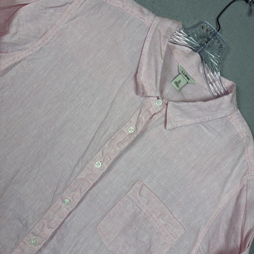 LL Bean Pink Premium Washable Linen Long Sleeve Button Up Shirt Size XL